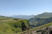 Gudauri ski resort in summer- view of friendship monument from above during Kazbegi trip with local